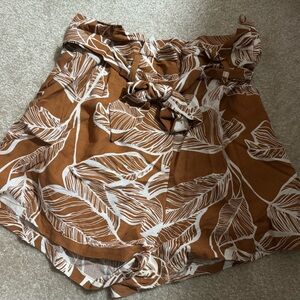 ELA Leaf Print Shorts in Brown and White